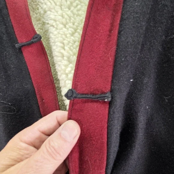 Wool Pea Coat Mens Large Black Sherpa Lined Band Collar Button Front Winter - Picture 5 of 9